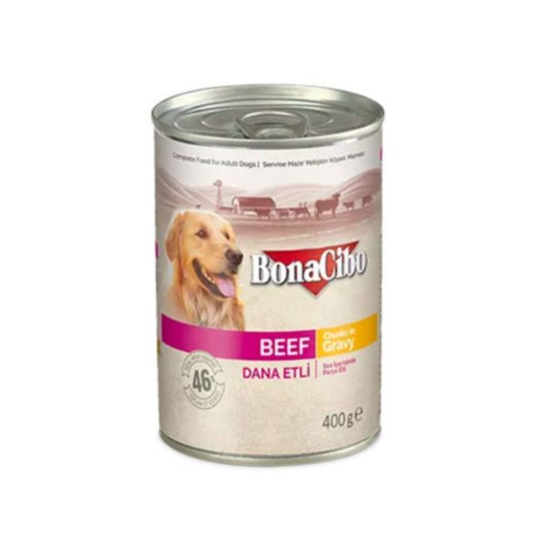 Bonacibo Wet Food for Dogs in Can – Beef Chunks in Gravy